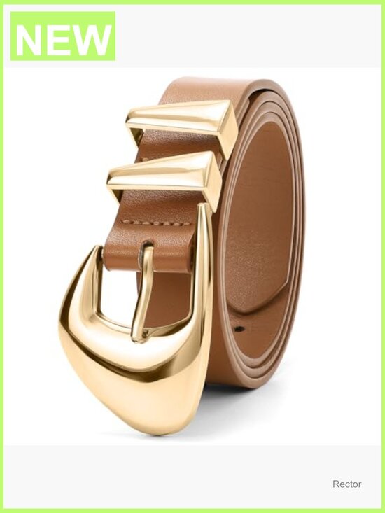 Women\'s Faux Leather Belt with Gold Buckle - Medium Width, Adjustable